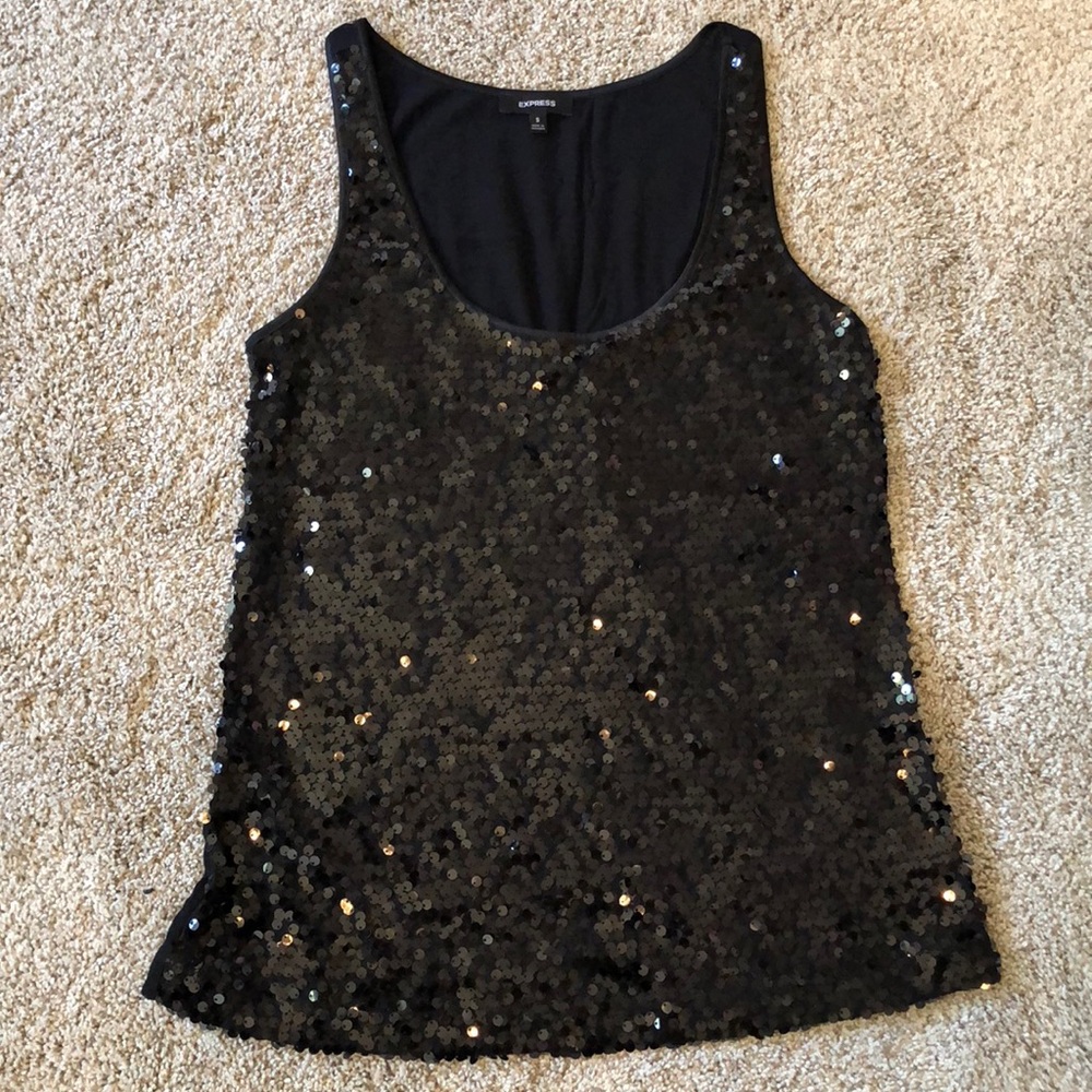 Express black sequined tank top